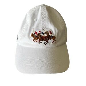 🆕 Polo Ralph Lauren White Triple Pony Hat Adjustable Brown Leather strap OS